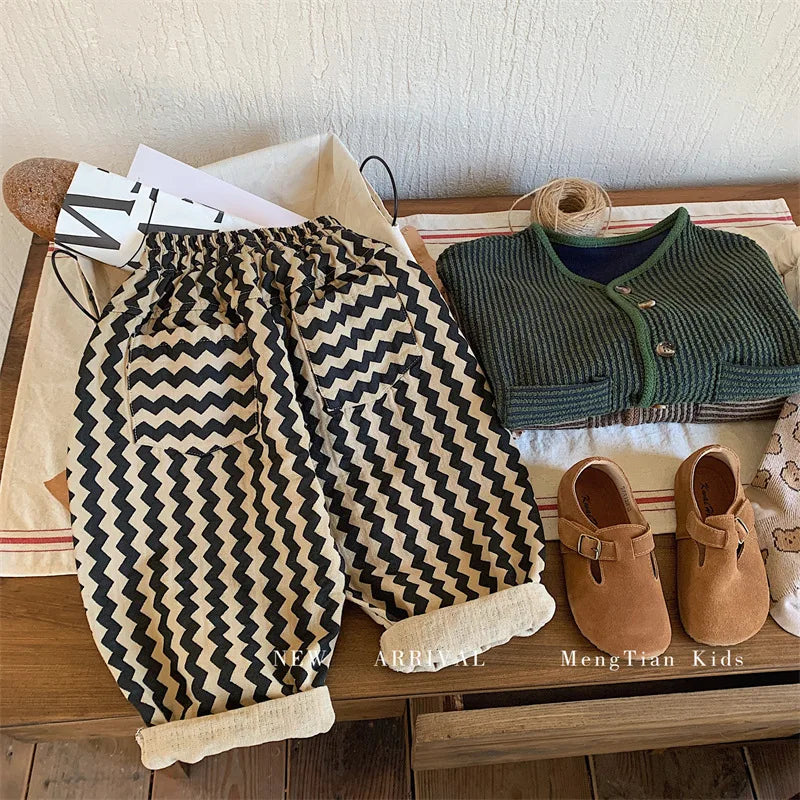 Children Clothing Kids Pants 2023 Spring and Autumn New Fashionable Korean Style Striped Casual Simple Baby Boys Harem Pants