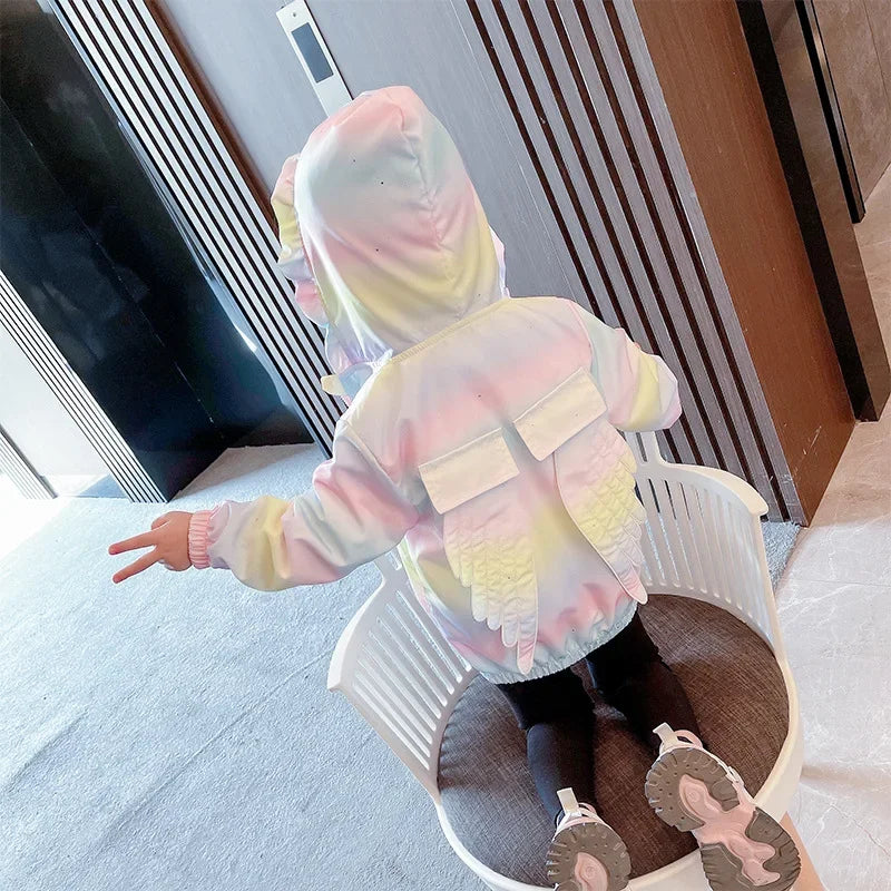 Rainbow Girls Jackets Hoodies Kids Coat 2024 New Korean Fashion Female Baby Jacket Cute Wings Top Spring Autumn Children Outwear