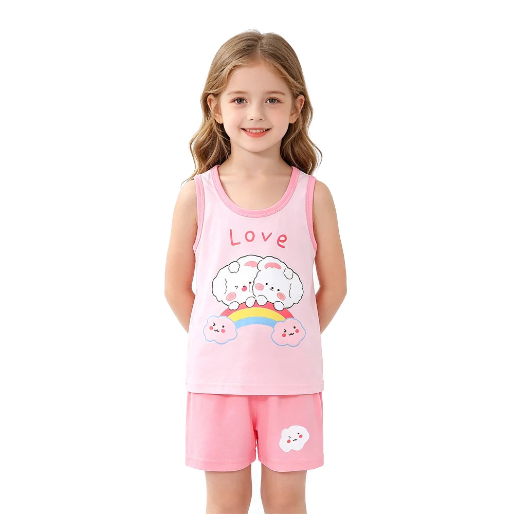 Summer Girls Pajamas Sets Kids Clothes Vest Suit Children Clothing baby Cotton T-Shirts Shorts Tank Top Boys Pyjamas Tank Tops