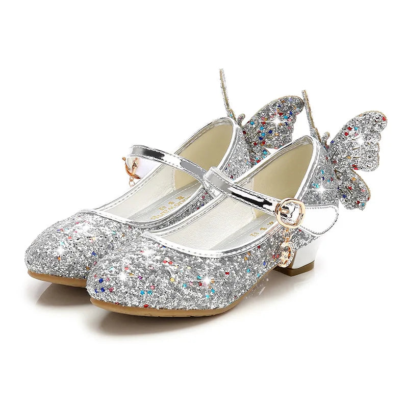 Girls Purple High Heels For Kids Princess RED Leather Shoe Footwear Children's Dress Party Wedding Shoes Round Toe 1-3CM