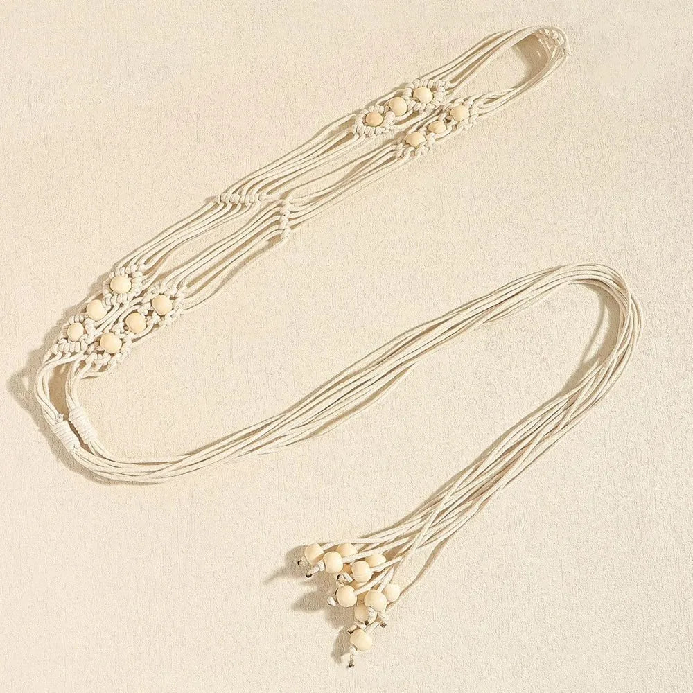Women's Boho Braided Belt Adjustable Beaded Rope Waist Belts for Dresses