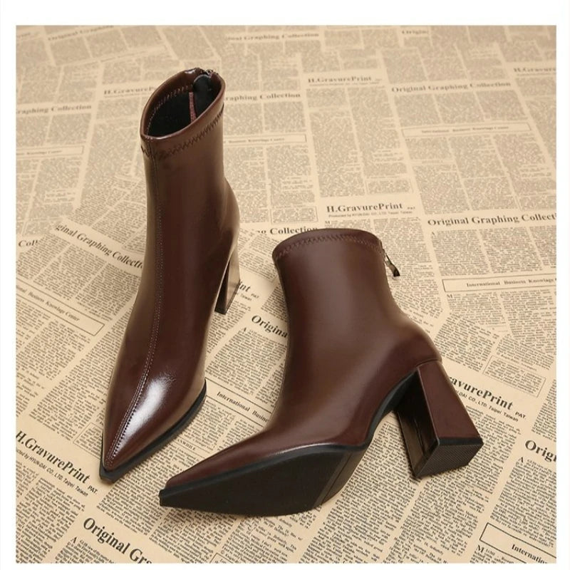 Women Elegant Outdoor Fashion Pointed Toe Boots New Retro Comfortable Ankle Boots High Heels Dress Shoes Women Zapatos De Mujer