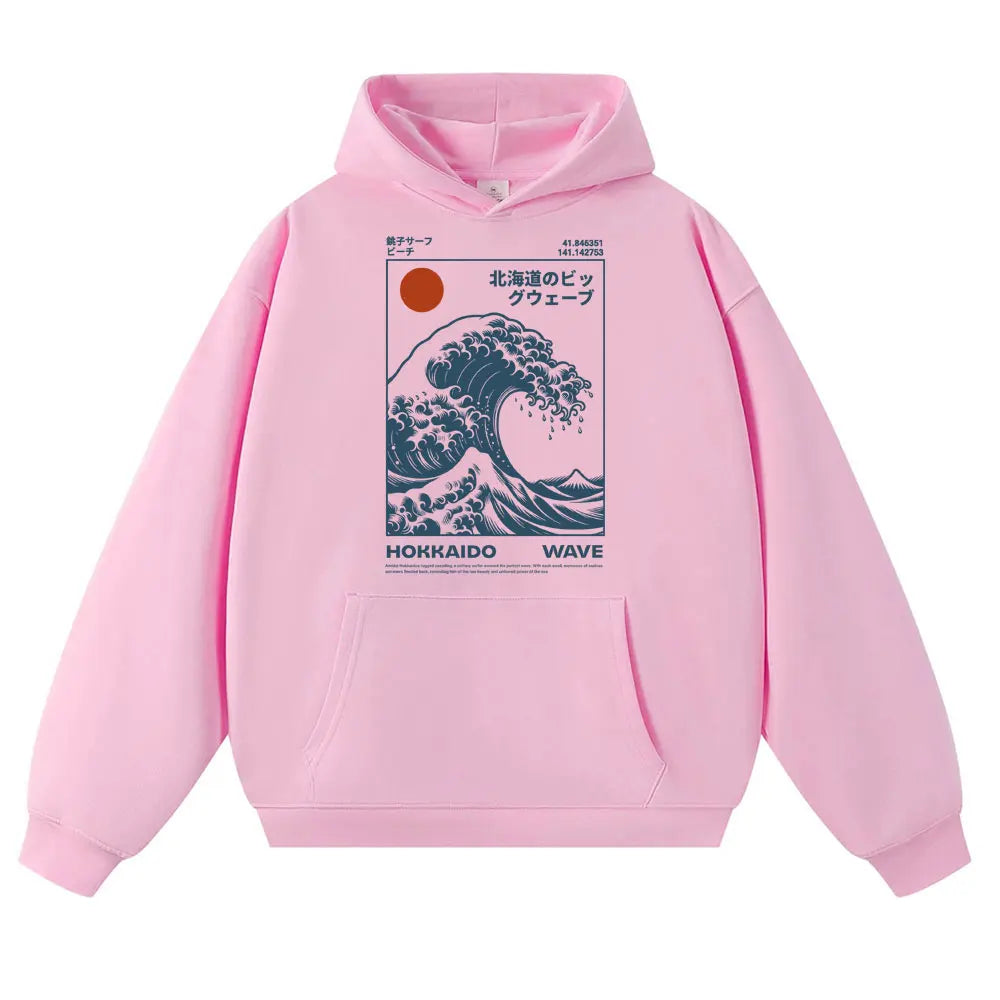 Japanese Style Hokkaido Wave Vintage Hoodie Men Women Harajuku Fashion Hoody Sweatshirt Oversized Autumn Winter Casual Sportwear