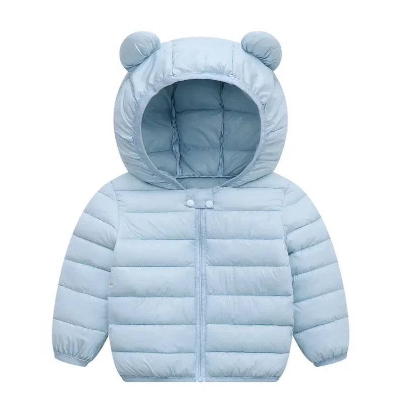 Cute Baby Girls Winter Clothes Kids Light Down Coats with Ear Hoodie Spring Girl Jacket Toddler Children Clothing for Boys Coat