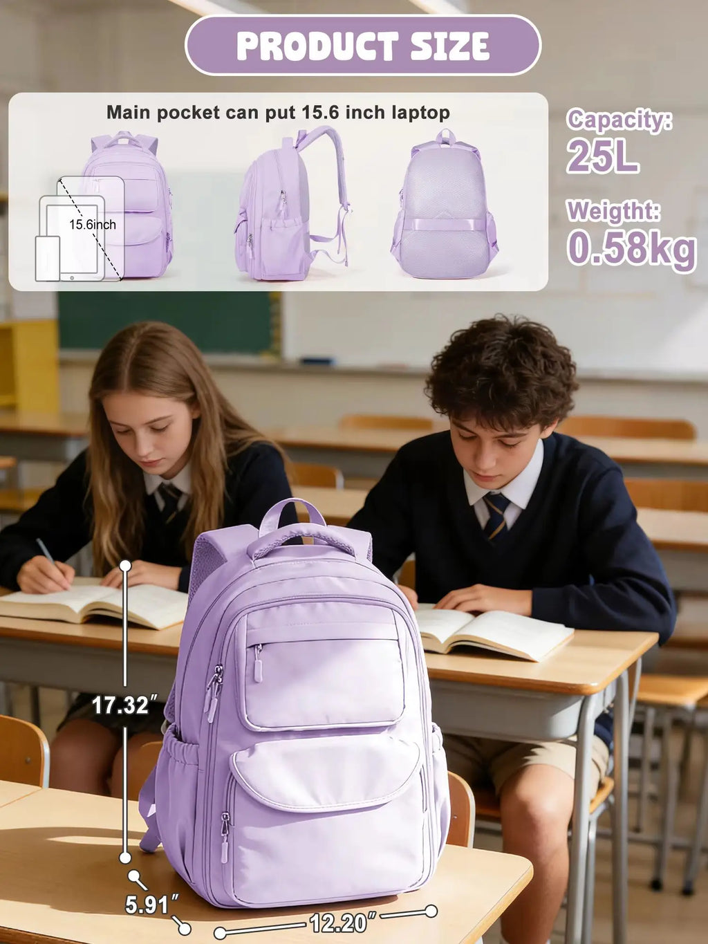 Girls School Bags Kids Backpack with Fridge Door, Elementary School Backpack, Lightweight School Backpack for Girls Ages 8-10