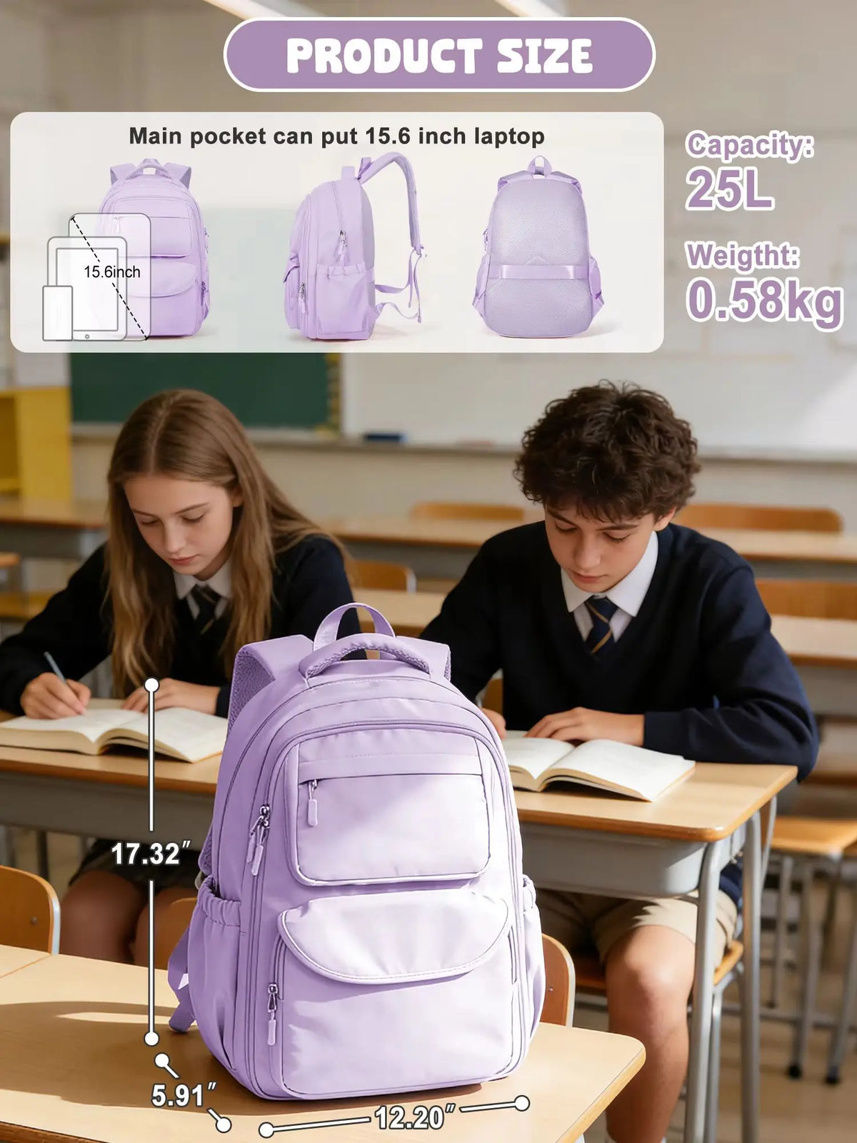 Girls School Bags Kids Backpack with Fridge Door, Elementary School Backpack, Lightweight School Backpack for Girls Ages 8-10