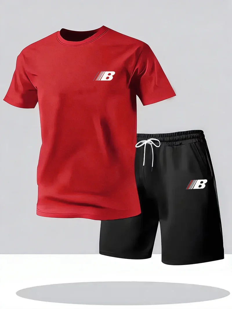 Sports Style Men's Summer Breathable Sportswear Short Sleeved T-shirt+shorts, Lightweight and Comfortable Casual 2-piece Set