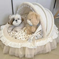Pet Cradle Bed Detachable Washable Puppy Indoor Dog Cat Bed Soft Lace Bow Kitten Princess Bed with Luxury Covered Pet Products