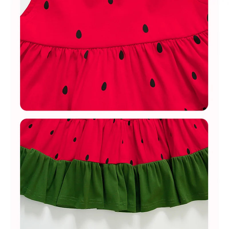 Little Girls Dress Kids Classic A-Line Dress With Watermelon Design Child Summer Sleeveless Dress Baby Girls Outfit Size 2-11Y