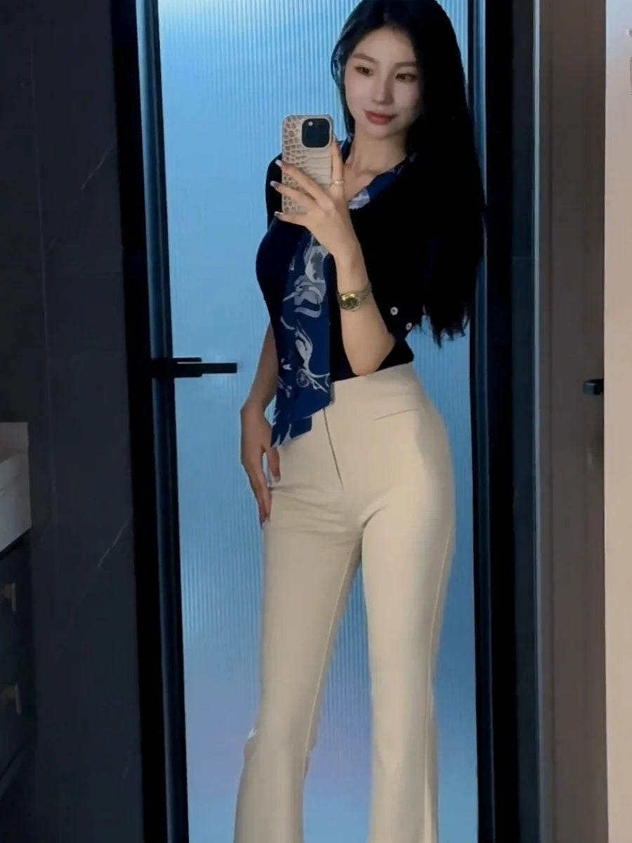 High Waist Bell Bot Pants Women's High Elastici Slimming Long Trousers Summer New Arrival Dongda Gate Casual Pants