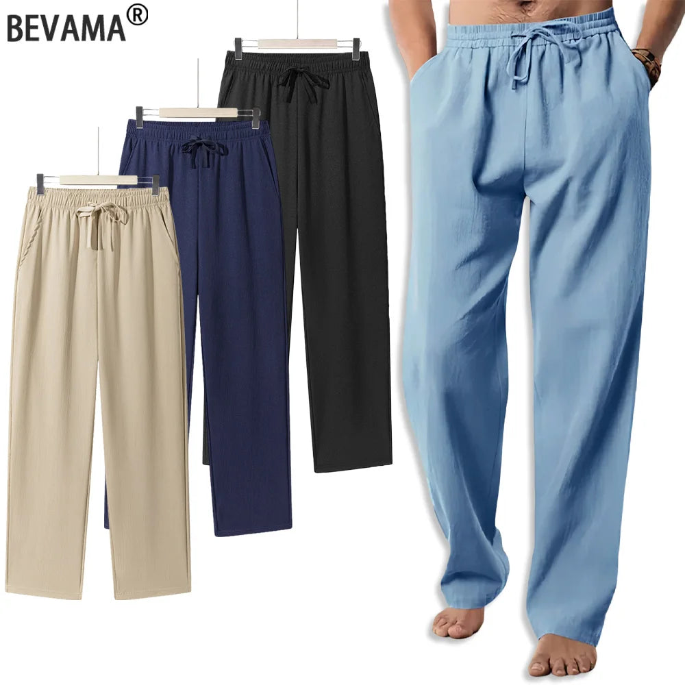 Men's Casual Straight Trousers Summer Autumn Breathable Solid Color Long Pants Drawstring Fitness Sweatpants Men Streetwear