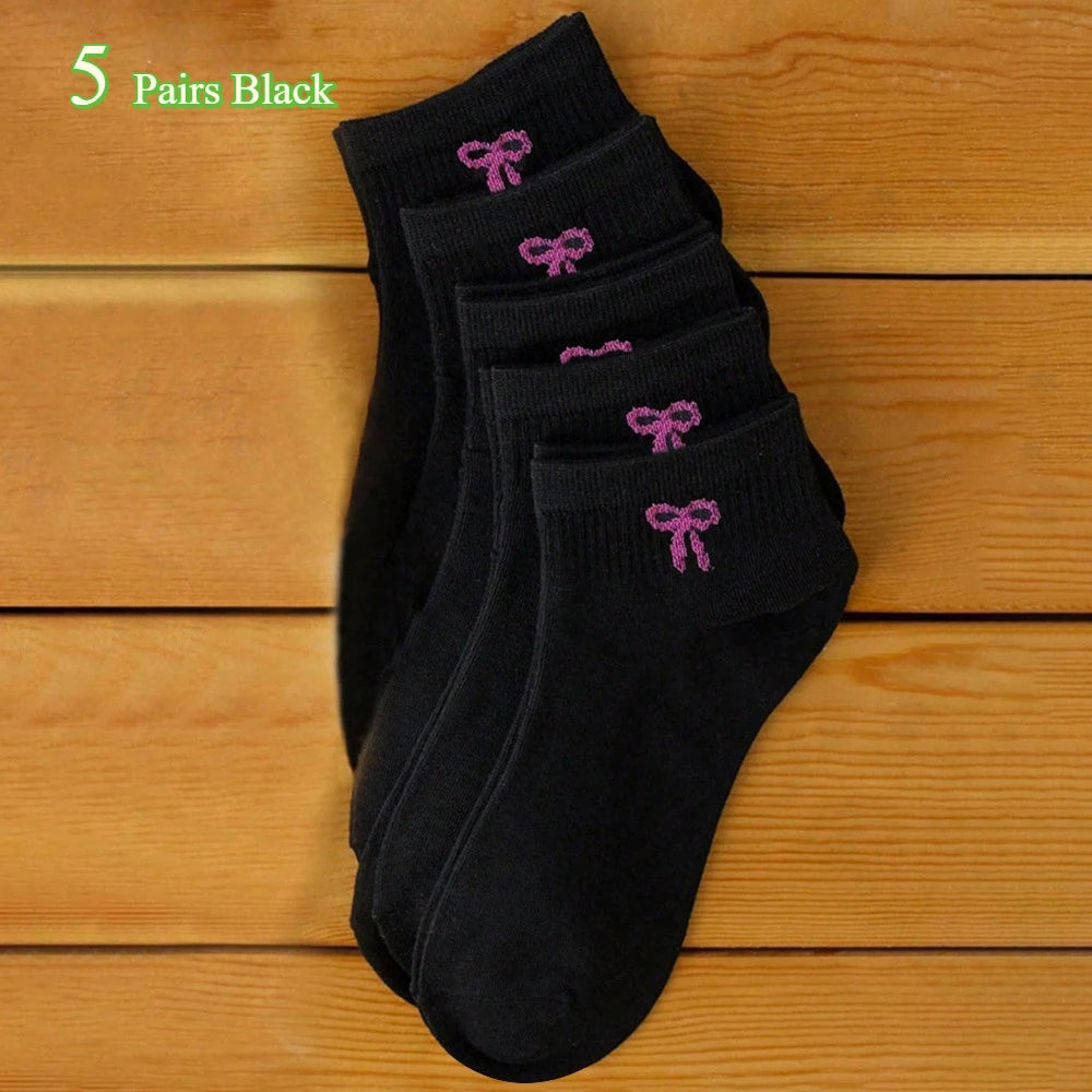Women's Cute Bow Printed Black White Socks Spring Autumn Sweat Absorbing Breathable Soft Comfortable Casual Socks 5/10 Pairs