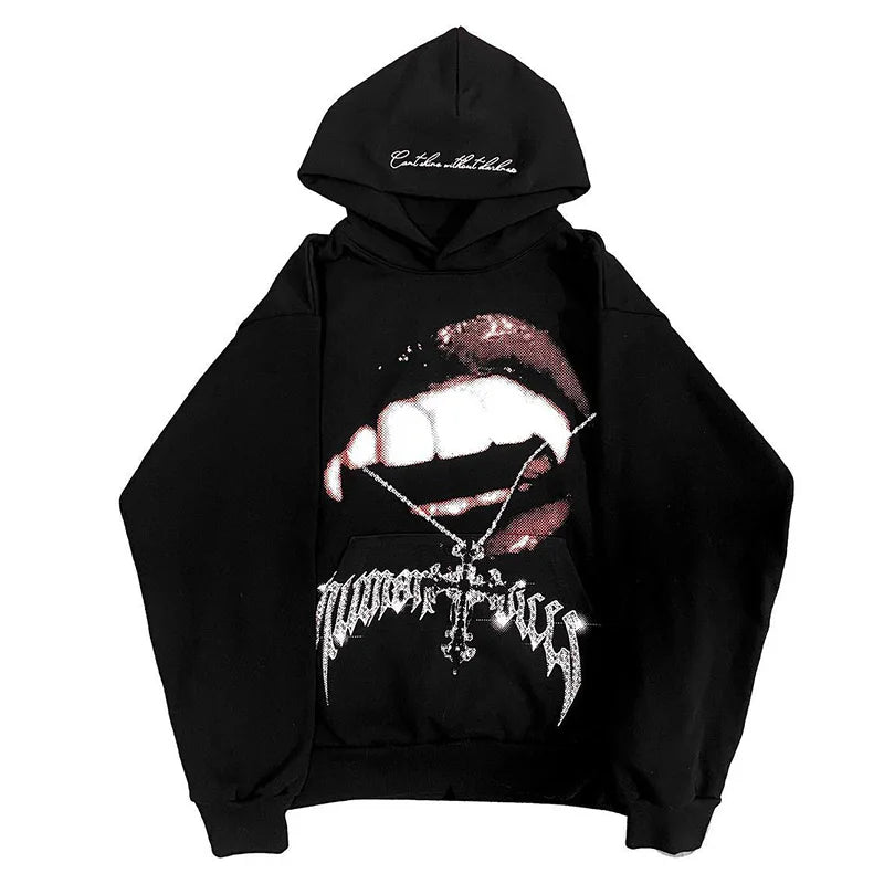 High Street Punk Hip Hop Pullover Hoodie Unisex Rock Streetwear American Fashion Loose Casual Y2K Zipper Retro Gothic Sweatshirt
