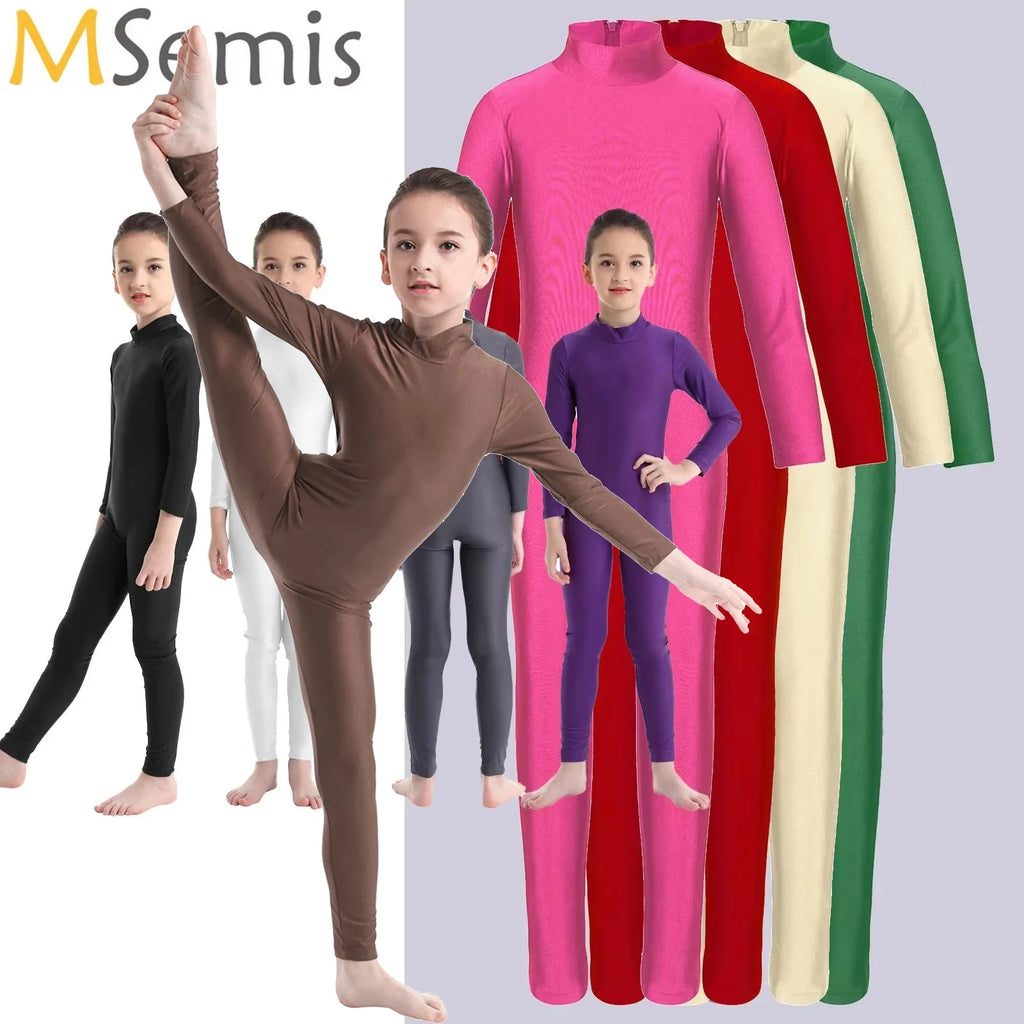 Kids Ballet Skate Dance Wear Girls Gymnastics Bodysuit Long Sleeve Bodysuit Children Jumpsuit Wear Training Performance Wear