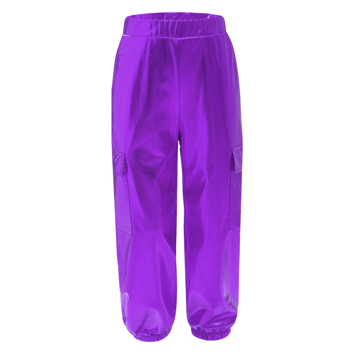 Kids Boys Girls Metallic Shiny Cargo Pants Fashion Children Holographic Trousers Teens Hip-Hop Pants Street Jazz Dance Costume
