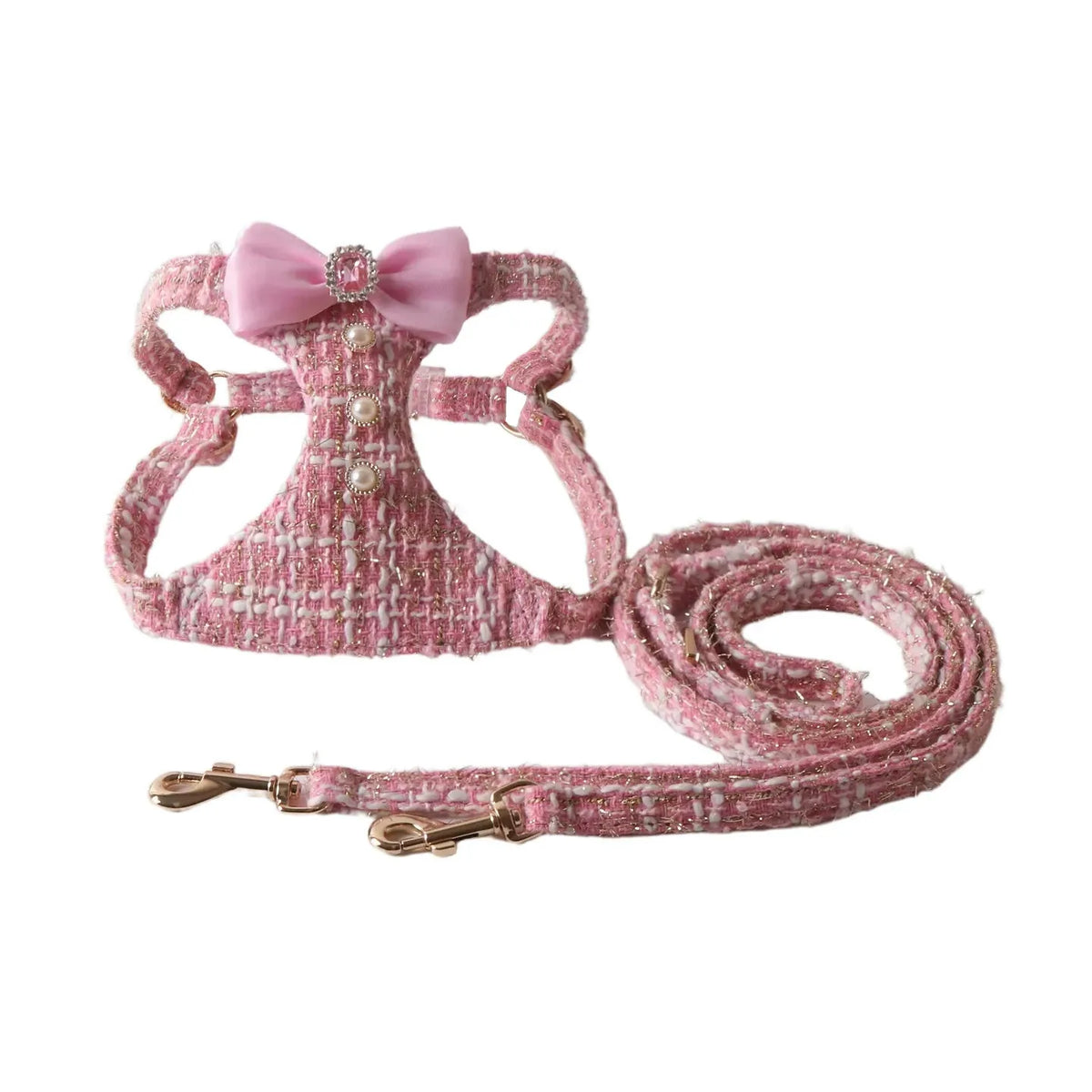 Princess-Style Pet Harness & Leash Set | Cute Bow Decor | Outdoor Walking Gear for Small Dogs