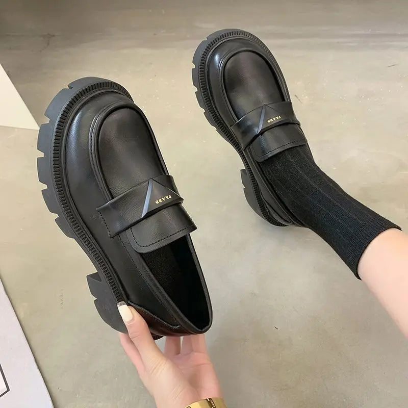 Women's Summer Footwear Loafers Shoes for Woman 2025 Office Round Toe Black Low Heel Elegant with Discount Genuine Mark Stylish