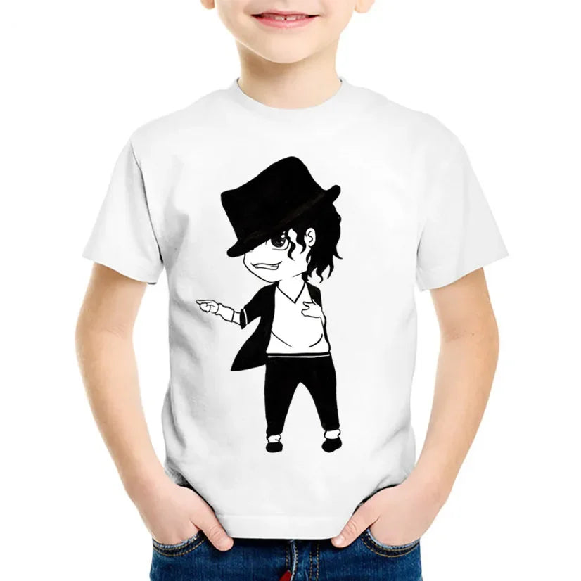 Hot Sales Children Cartoon Michael Jackson Funny T Shirt Kids Rock N Roll Summer Cotton Tops Baby Boys/Girls Casual Clothes
