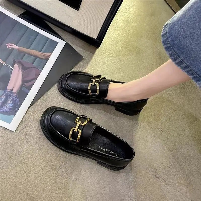 Woman Pumps Cute Black Loafers Low Heel Elegant Shoes For Women Luxury Leather Casual Kawaii Social Premium Fashion Offer