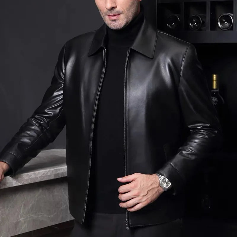 Business Leather Jackets Mens Fashion Leather Jacket Slim Fit Tturn Down Collar Coats Handsome Top Korean Casual Leather Coat