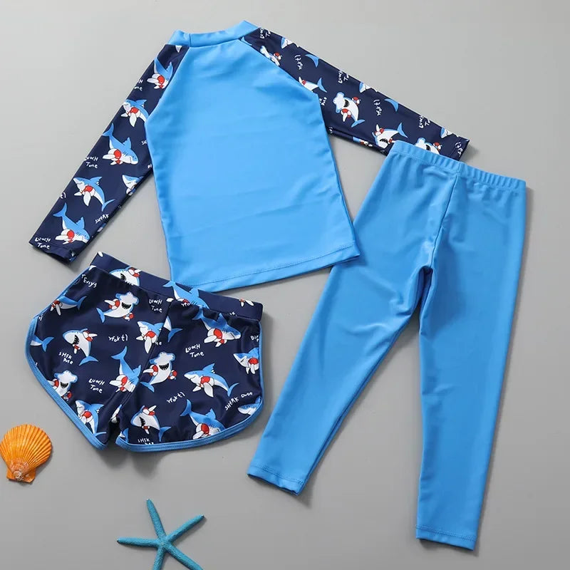 3-piece Kids Swimwear for Girls Boys Swimsuit Kids Swim Suit Sun Proof Long Sleeve Swimming Clothes Quick-dry Bikini Teen