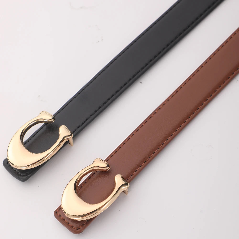 New Women's C-shaped Smooth Buckle Belt With Temperament And Versatile Double-sided Belts For High Quality Gifts For Mothers