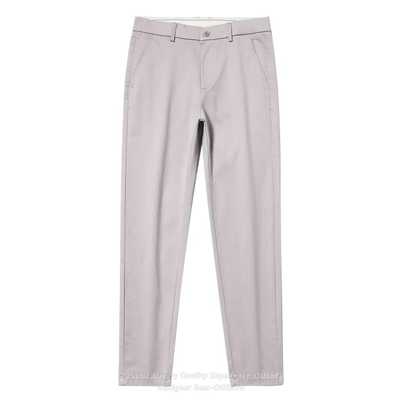 High Quality Summer Men's White Ankle Length Casual Pants 97%Cotton Breathable Straight Business Slim Work Chino Trousers Man