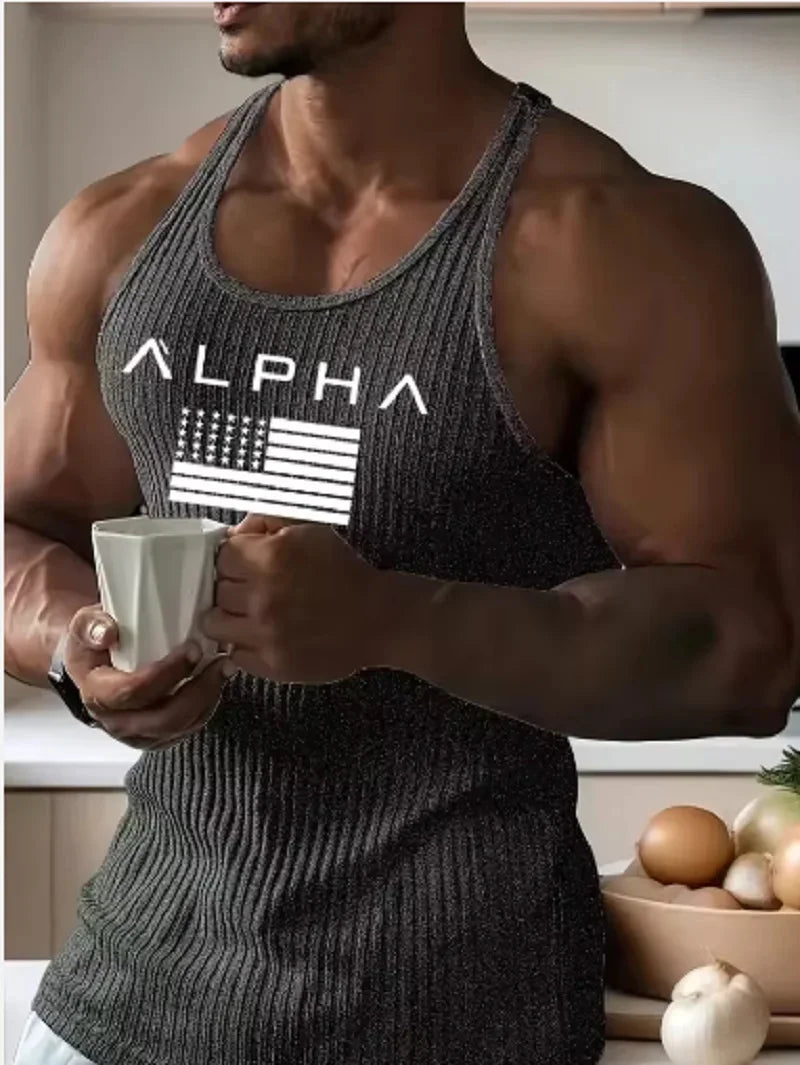 New Fitness Sports Tank Top Men's Sleeveless Summer Knitted Vertical Striped Casual Slimming Men's Sports Tank Top
