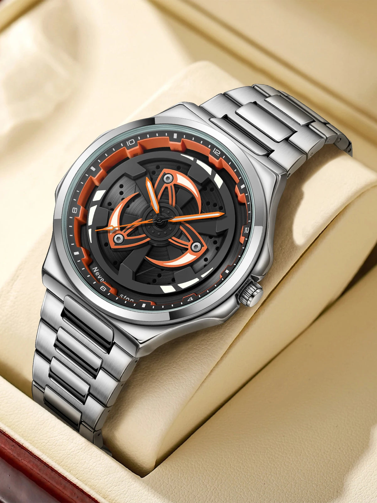 Men's Black Steel Quartz Watch - Stylish Rotating Bezel, Premium Creative Gift Idea