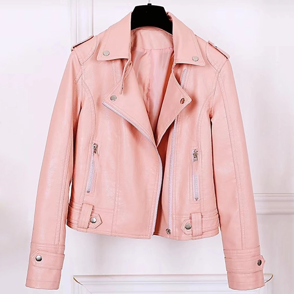 Women Faux Leather Jackets Casual Solid Color Lapel Button Lady Clothings Zip Up Slim Fit Comfortable Women's Winter Down Jacket