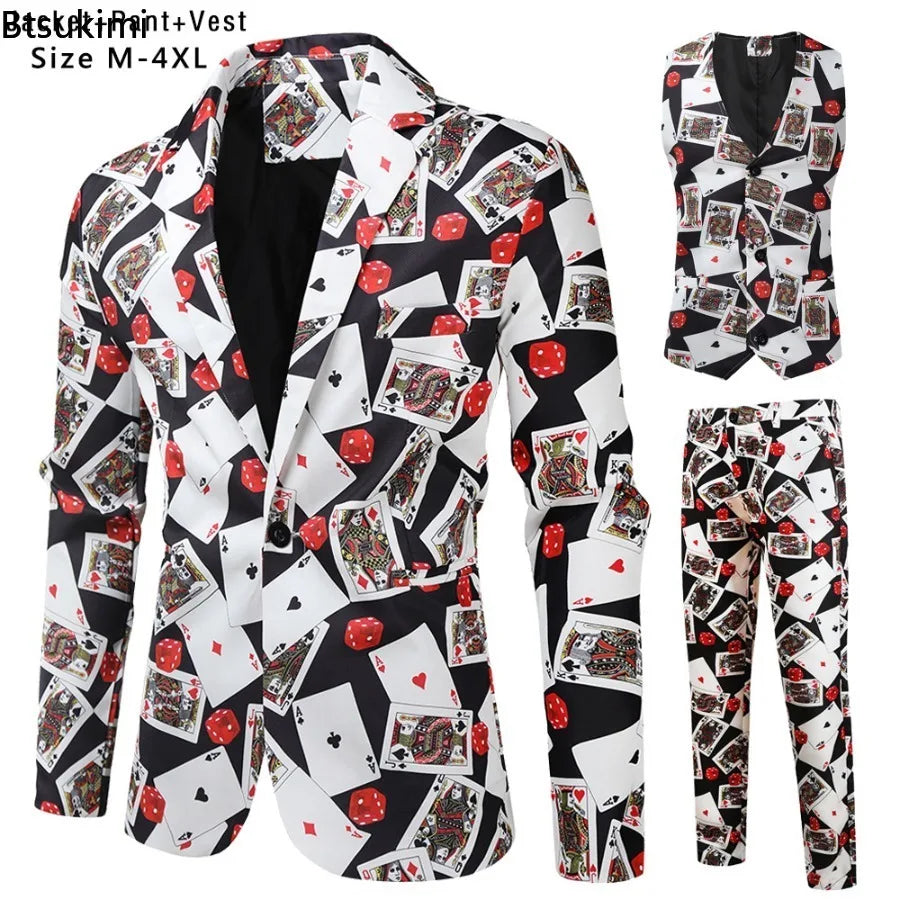 Men's Luxury Suit 3 Piece Fashion Business Party Mens Paisley Formal Suits Sets Jacket Vest Pants Slim Fit Dress Men Clothing