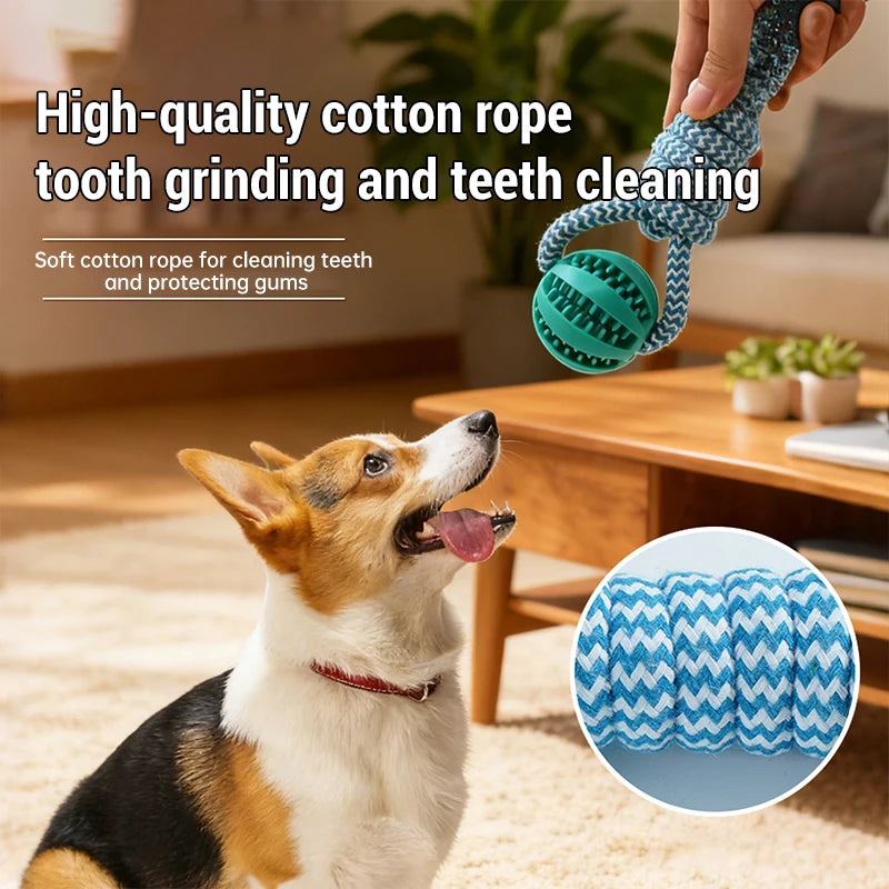 Dog Teething Toys Chew Resistant Cotton Rope Ball Rubber Leaking Toy Interactive Pet Play Toy Tooth Cleaning for Puppy Dogs