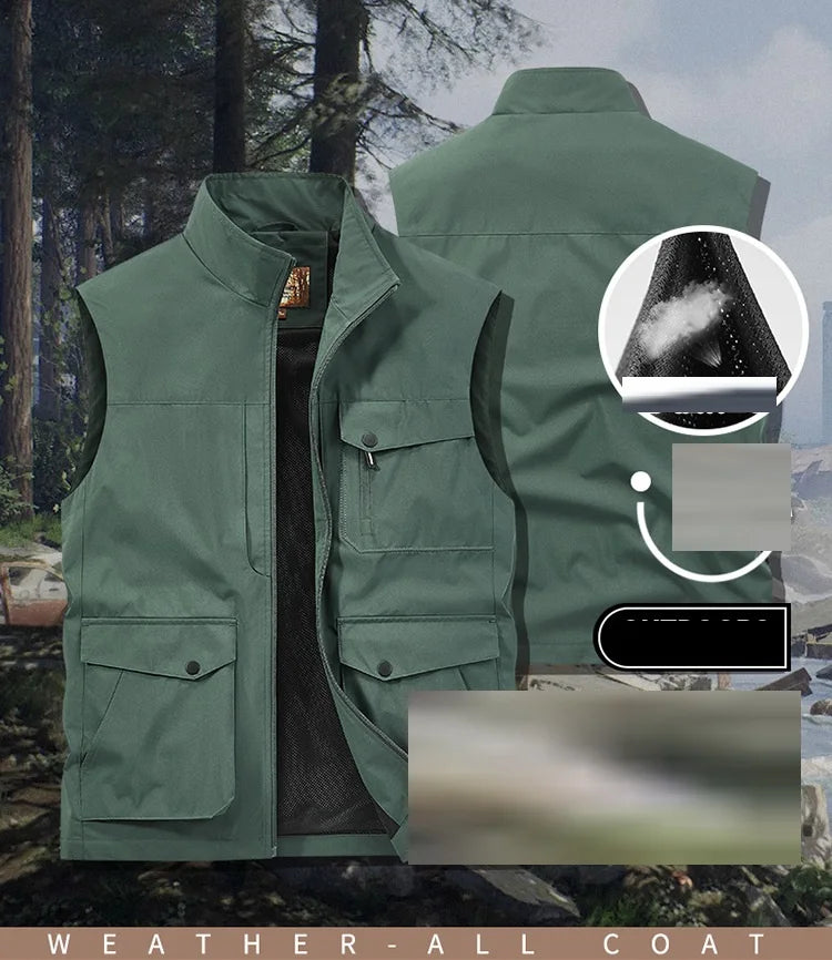 Men's Thin Tooling Loose Quick Drying Vest Men's Outdoor Sports Coat Multi Pocket Stand Collar Vest Spring Camping Fishing Vest