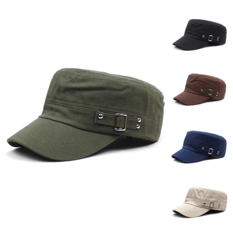 Hat Men Version Tide Solid Color Flat Baseball Caps Cotton Blend Cap Men Side Button Duck Tongue Hat Sunscreen Sports Hat