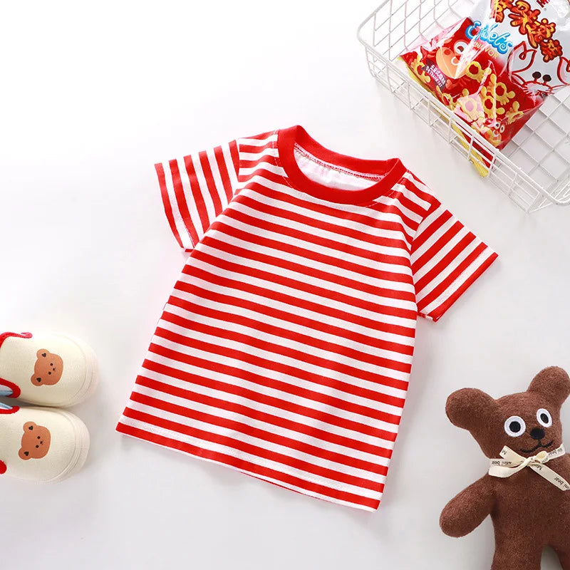 1pcs Kid 100% Cotton Short Sleeve T-shirt Summer Baby Comfortable Clothes Boys Girls Stripe Tee Children Breathable Leisure Tops