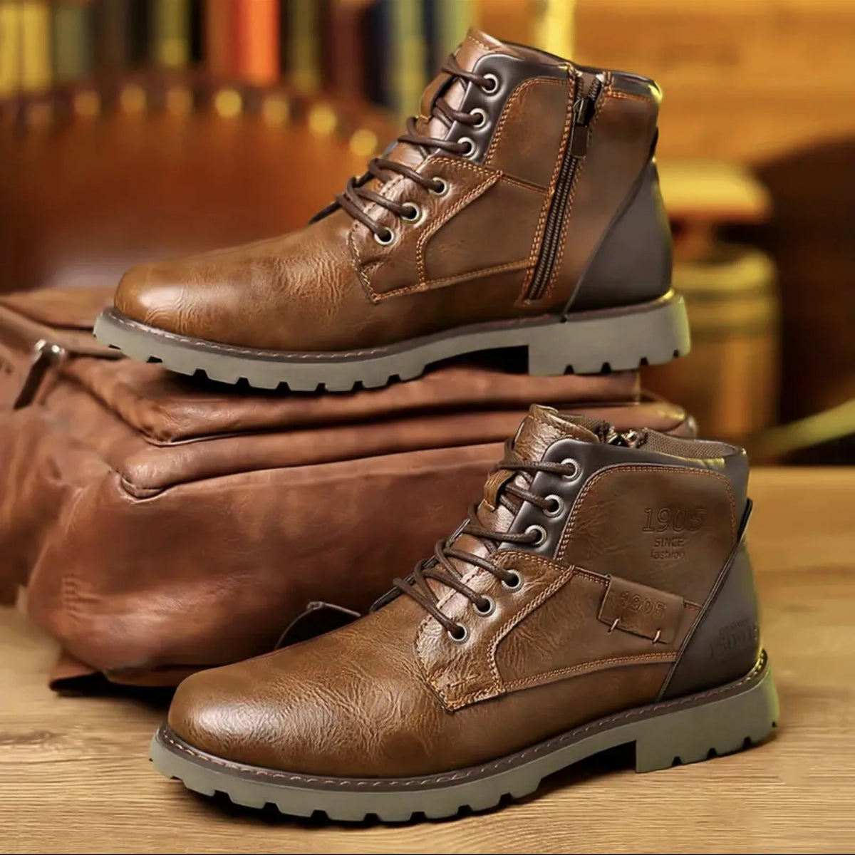 New Men's Leather Shoes, Retro British-Style Leather Boots, Fashionable High-Top Outdoor Workwear Style Boots
