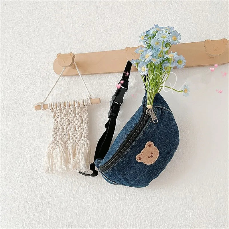 Denim Waist Bag for Kids Fashion Fanny Pack for Little Boy Girls Children's Bum Bag Lightweight Chest Bag Cool Shoulder Bags