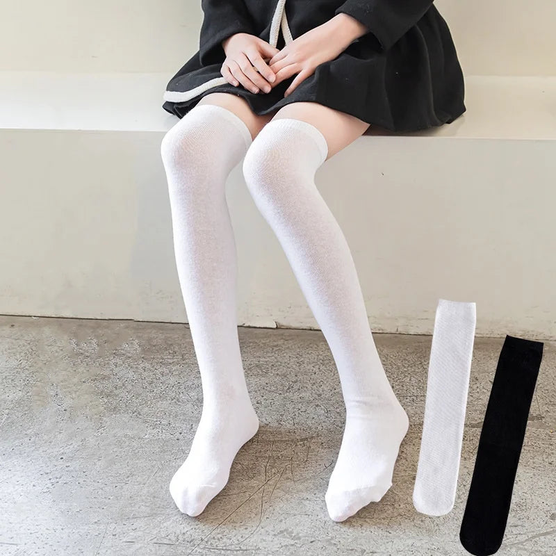 Children's Socks For Girls White Knee High Long Socks For Boys Black Football Socks 1-15Years Student Kids Stockings Spring New