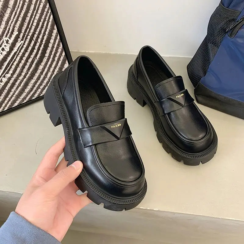 Women's Summer Footwear Loafers Shoes for Woman 2025 Office Round Toe Black Low Heel Elegant with Discount Genuine Mark Stylish