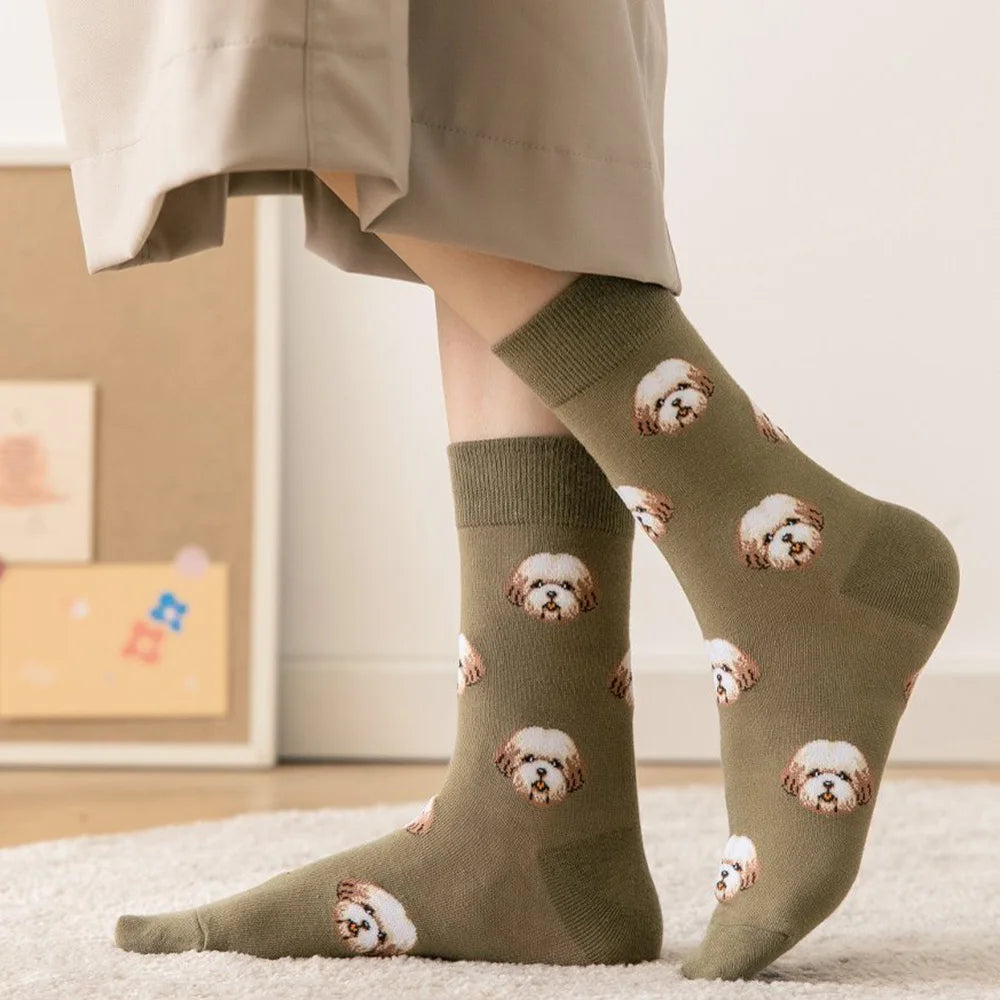 5 Pairs Cute Cartoon Animal Women's Socks Fashion Street Style Fun Middle Tube Socks