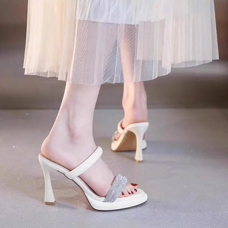 High Heel Sandals 2026 Summer New Round Rhinestone Platform Non-slip Wear-resistant Stiletto Slippers