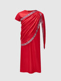 Kids Red Indian Traditional Saree Dress Girls Sequin Ethnic Gown Children Performance Costume for Diwali Wedding Festival Stage