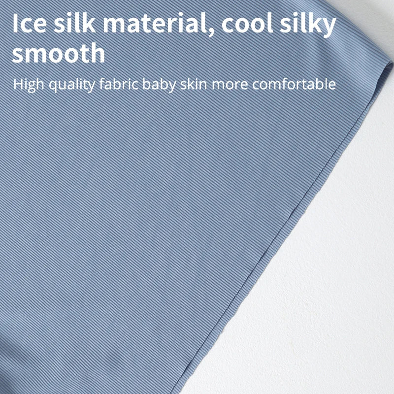 Children's Ice Silk Pajamas, Summer Thin Short Sleeved Shorts, 2-Piece Set of Big Boys and Girls' Home Clothing Set