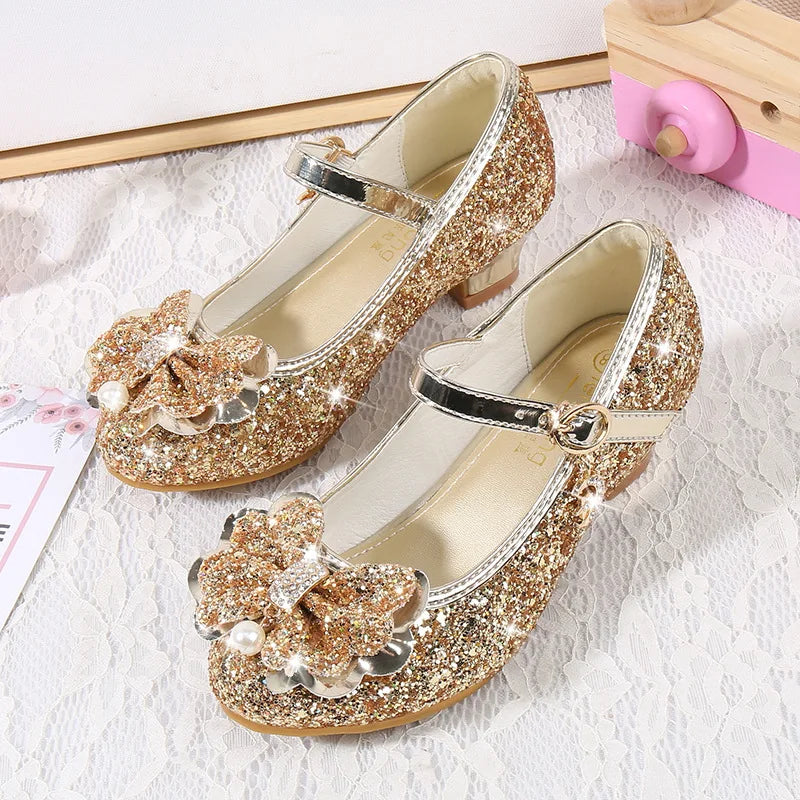 New Spring and Autumn Girls' High Heels Princess Dance Shoes Girls' Children's Shoes Shining Soft Leather Fashion Party Wedding