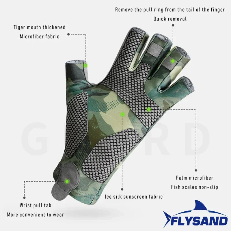 Fishing Gloves for Men Spring Summer Outdoor Sunscreen Non Slip Cool Ice Silk Half Finger Breathable