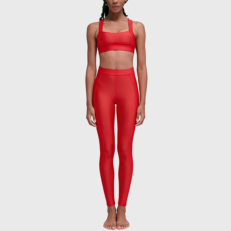 Women's Sportswear Suit Beautiful Back Running Bra High Waist Hip Lifting Abdominal Compression Slimming Effect Leggings Yoga