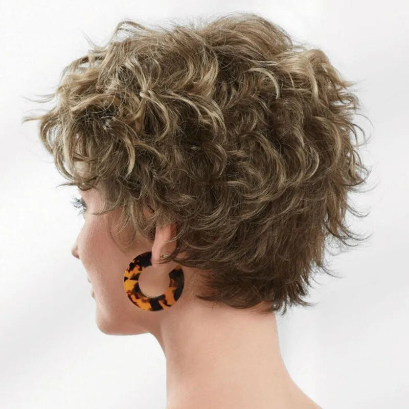 Ladies Wig Natural Short Girl Curly Wavy Hair Wigs Women Full Wig+Wig Cap