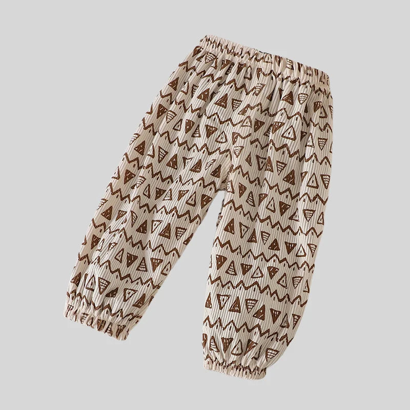 Vintage Checkered Striped 1-7Y Kids Pants Autumn Corduroy Textured Toddler Cropped Trousers