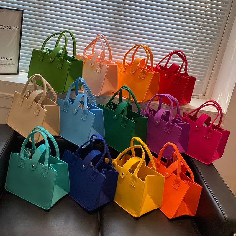 Ins Style Candy Color Large Capacity Felt Tote Bag, Portable Handheld Shopping Bag, Ideal Wedding Gift & Daily Commute Bag