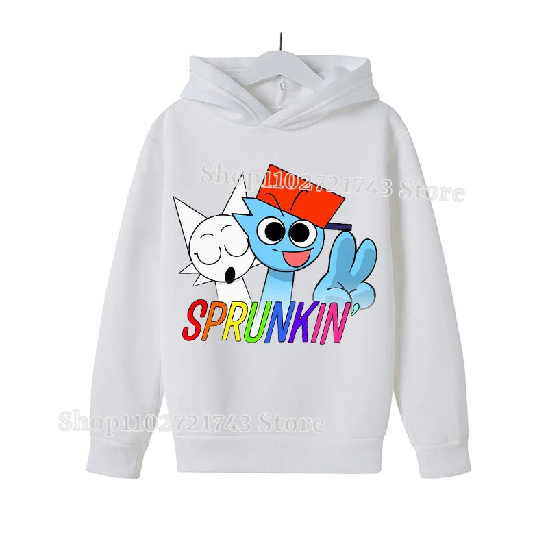 Sprunki Thick Hoodie for Children Anime Cartoon Fashion Sweatshirt Boys Girls Autumn Winter Hip Hop Hooded Hoodies Kids Clothes
